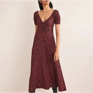 Boden Women's Ruched‎ Jersey Midi Dress Spiced Apple Abstract UK12R US8R